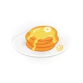 Hand drawn vector pancakes with honey and camomile flower
